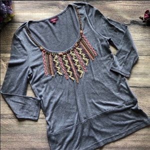 Anthro Lulumari Embroidered Studded Boho knit top